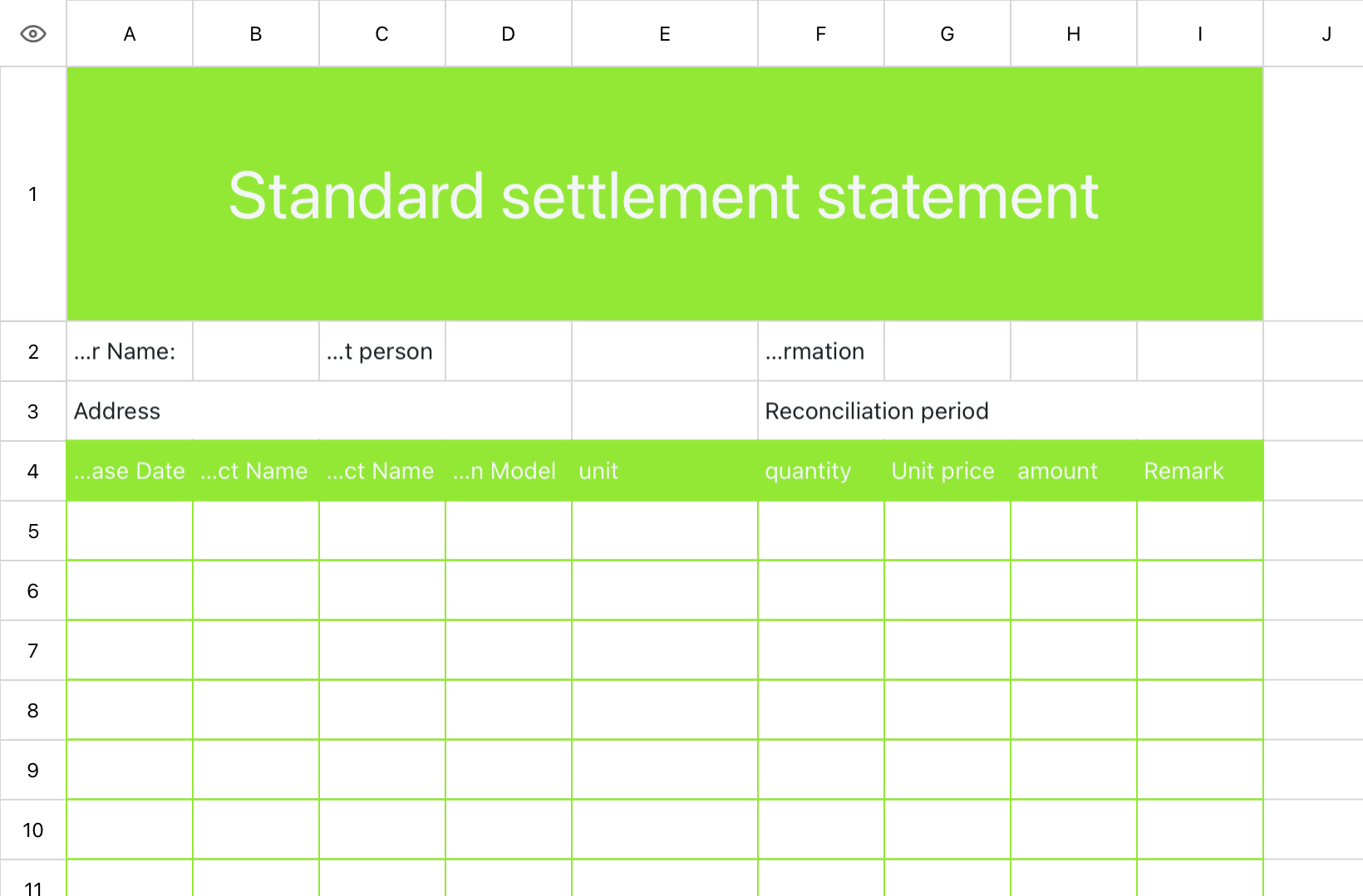 Standard settlement statement